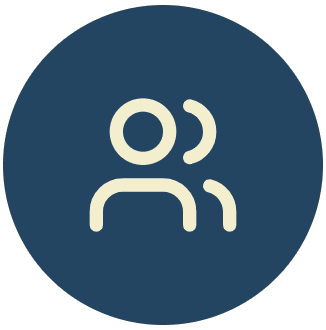 Two stylized figures on a blue background.