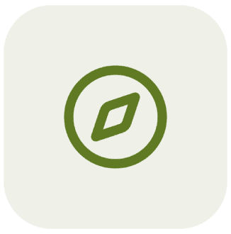 Green compass icon on white background.