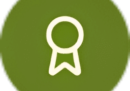Green circle with white award ribbon icon.