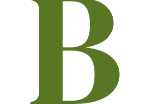 Green letter B on white background.