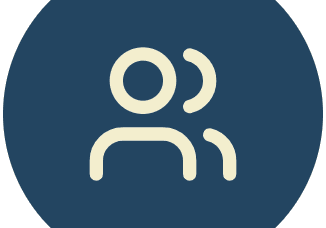 Two stylized figures on a blue background.