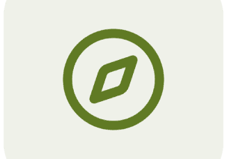 Green compass icon on white background.