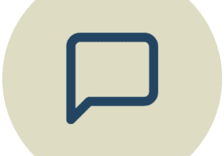 Speech bubble icon on beige background.